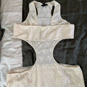 h:ours Cream Lace Detail Dress